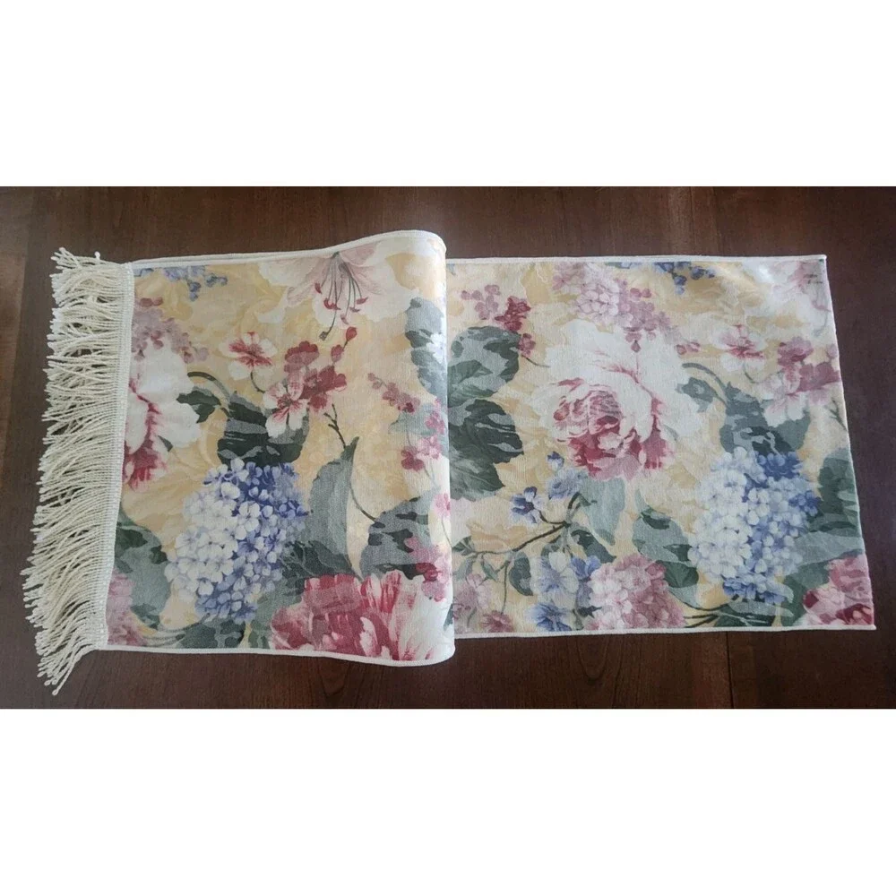 Bardwil Linens Floral Jacquard Yellow Fringe 14